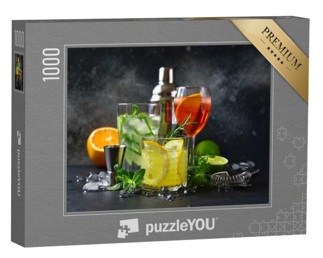 Puzzle 1000 Teile „Aperol Spritz, Mojito und Lemon Cooler mit Rosmarin“