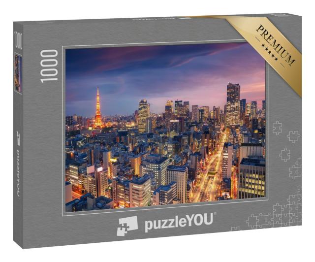 Puzzle 1000 Teile „Abenddämmerung über dem erleuchteten Tokio“