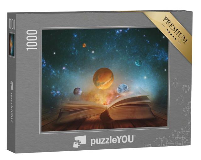 Puzzle 1000 Teile „Fantasiebild eines Buches mit Planeten“