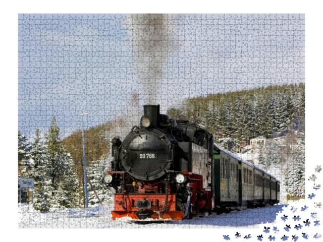 Puzzle 2000 Teile „Dampfzug der Fichtelbergbahn nahe Oberwiesenthal, Deutschland“