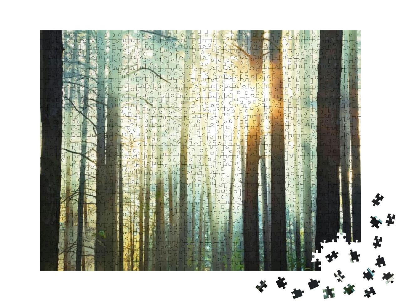 Puzzle 1000 Teile „Atemberaubender Sonnenuntergang im Wald “