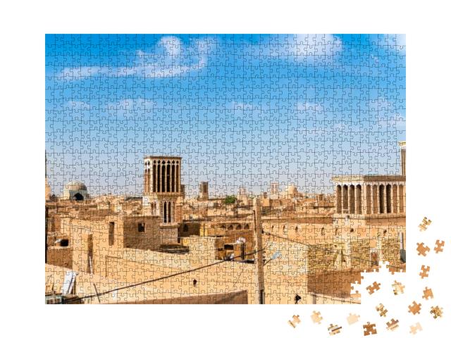 Puzzle 1000 Teile „Ansicht eines traditionellen iranischen Windfangturms, Yazd, Iran“