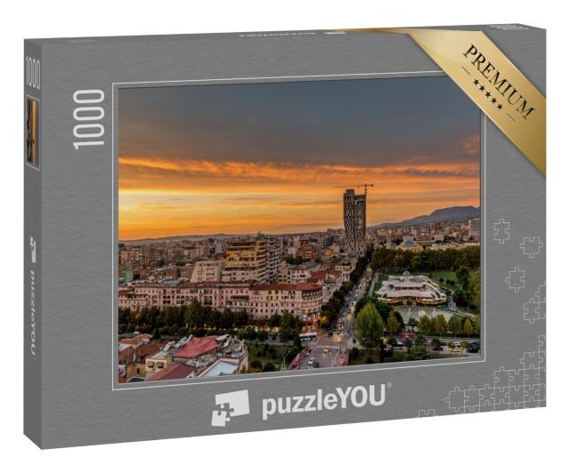 Puzzle 1000 Teile „Fantastischer Sonnenuntergang über Tirana, Hauptstadt von Albanien“