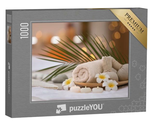 Puzzle 1000 Teile „Schöne Spa-Komposition auf Massagetisch im Wellness-Center“