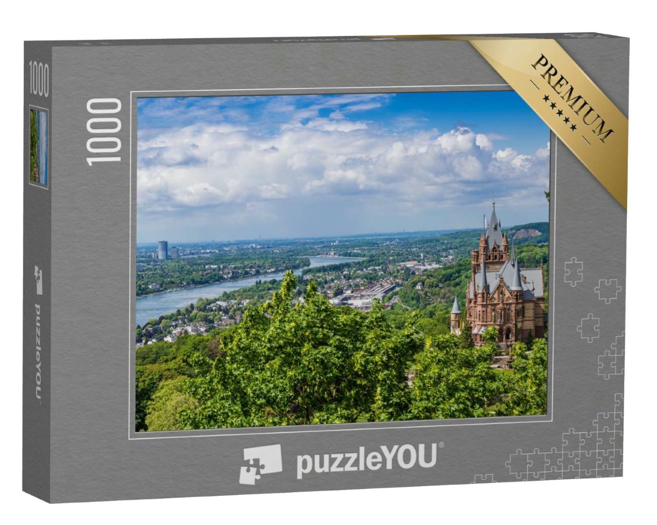 Puzzle 1000 Teile „Landschaft mit einer alten Burg im Siebengebirge im Frühling“