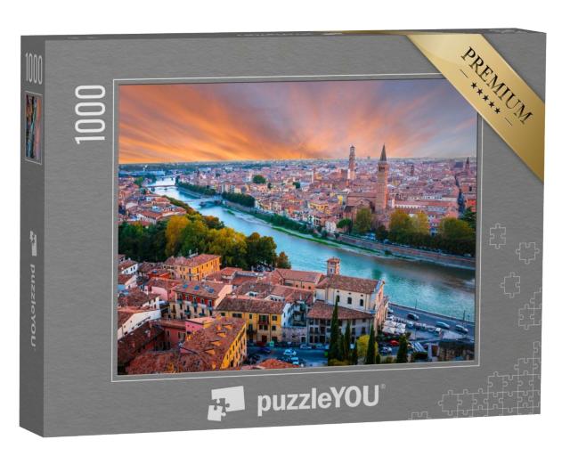 Puzzle 1000 Teile „Farbenprächtiger Sonnenuntergang über Verona, Italien“