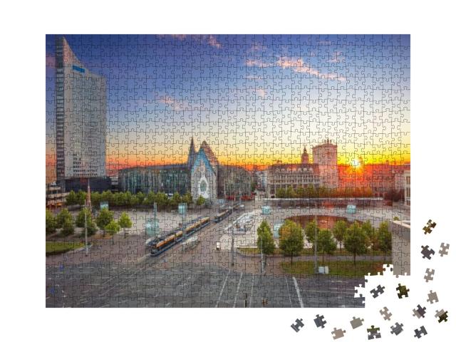 Puzzle 1000 Teile „Stadtbild von Leipzig: Innenstadt bei Sonnenuntergang“