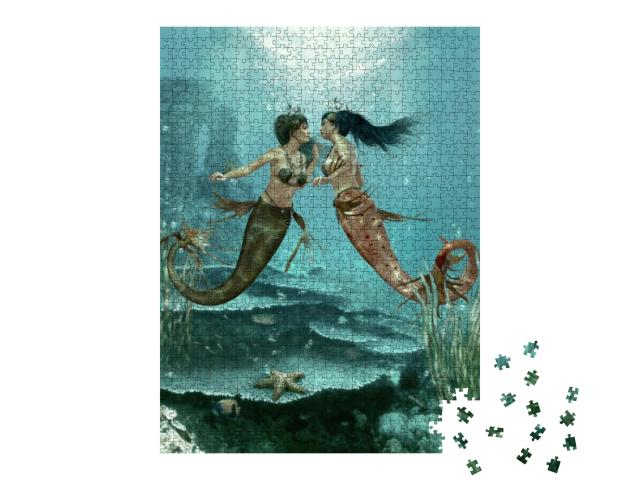 Puzzle 1000 Teile „Zwei Meerjungfrauen unter Wasser“