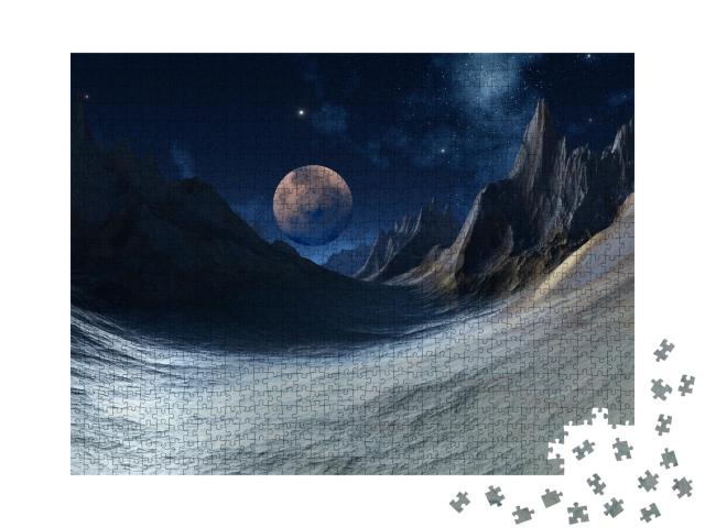 Puzzle 1000 Teile „3D-Rendering, Fantasielandschaft, Nachthimmel“