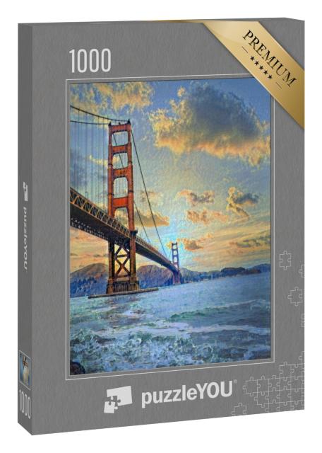 Puzzle 1000 Teile „im Stil von Paul-Cezanne - Golden Gate Bridge im Sonnenuntergang - Puzzle-Kollektion Künstler & Gemälde“