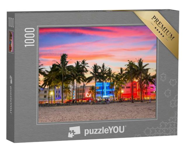 Puzzle 1000 Teile „Ocean Drive im Sonnenuntergang, Miami Beach, Florida, USA“