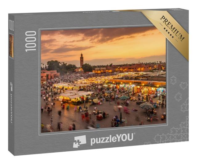 Puzzle 1000 Teile „Abendlicher Djemaa el-Fna-Marktplatz, Marrakesch, Marokko“
