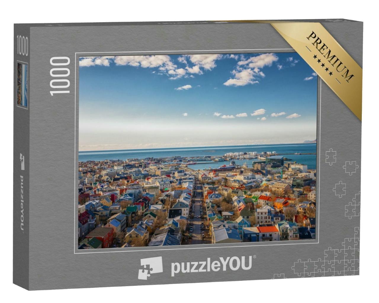Puzzle 1000 Teile „Über den Dächern von Reykjavik, Hauptstadt von Island“
