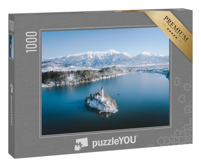 Puzzle 1000 Teile „Panoramablick auf den Bleder See im Winter, Slowenien“