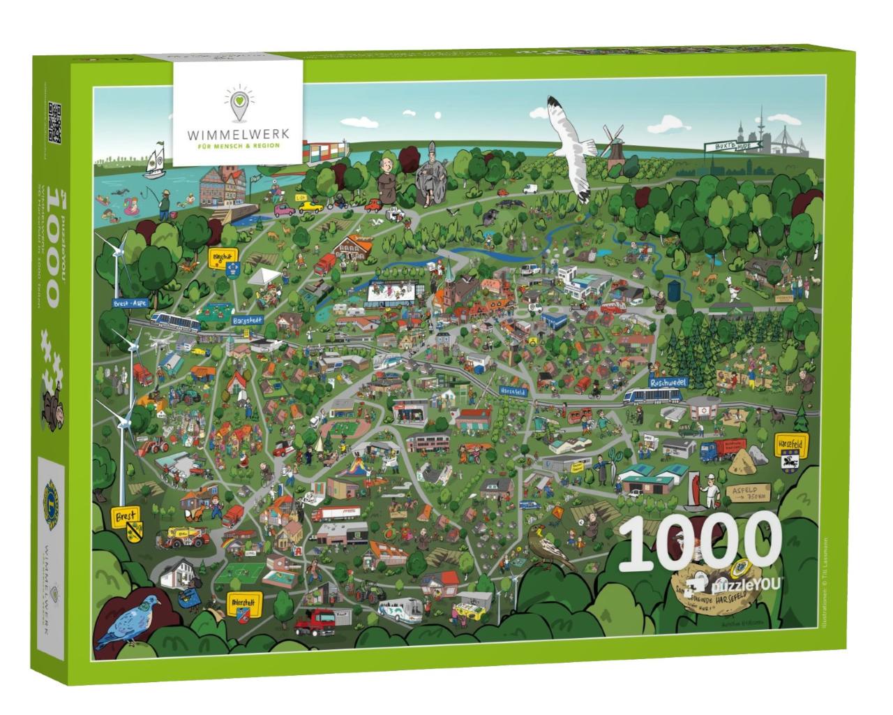 Puzzle 1000 Teile „Wimmelbild Harsefeld“