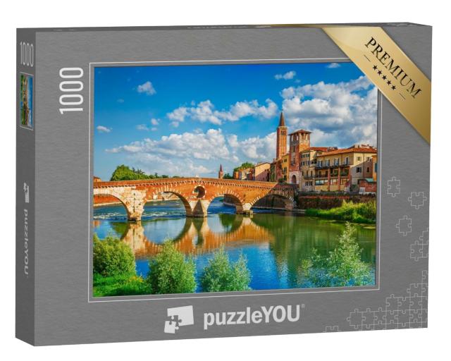 Puzzle 1000 Teile „Panoramablick auf die Ponte Pietra, Verona, Italien“