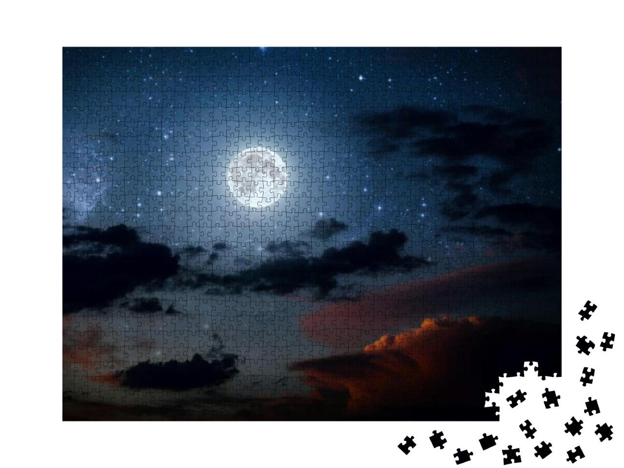 Puzzle 1000 Teile „Der Nachthimmel mit Sternen, Mond und Wolken“