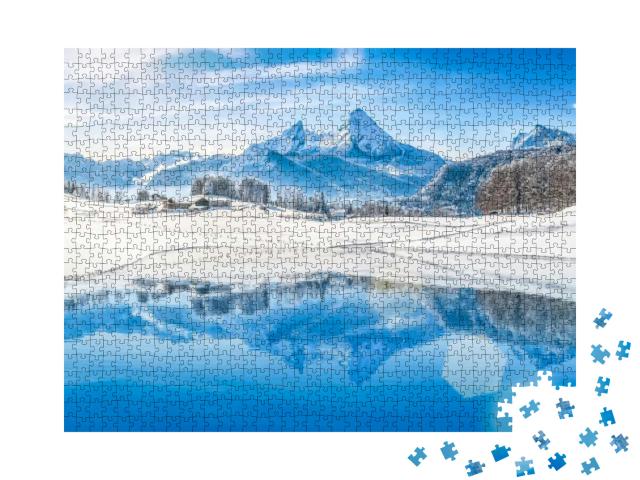 Puzzle 1000 Teile „Panoramablick auf eine Winterlandschaft, Alpen“