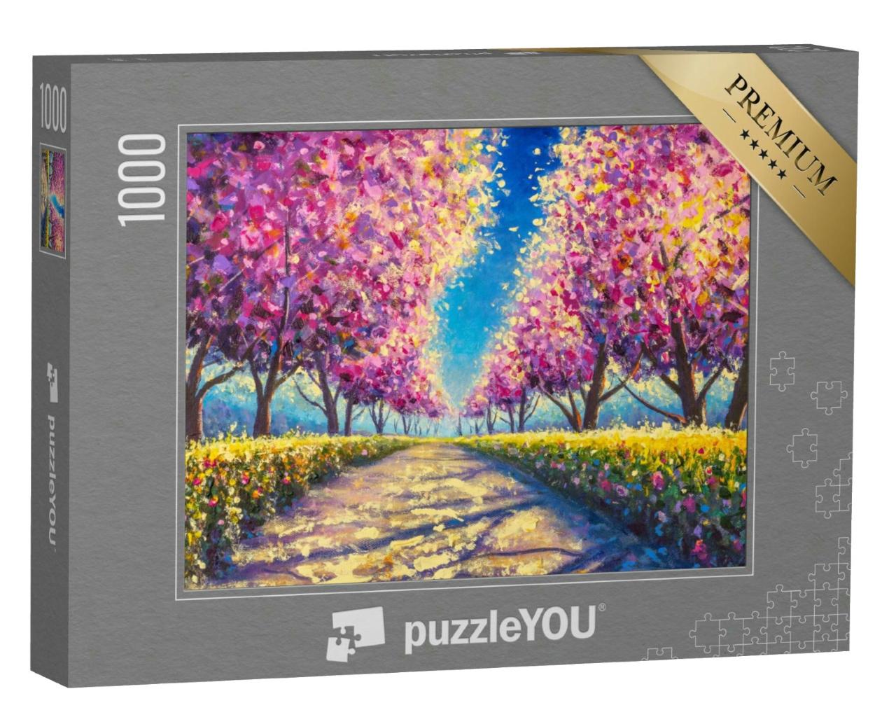 Puzzle 1000 Teile „Ölgemälde: Sakura, die japanische Kirschblüte“
