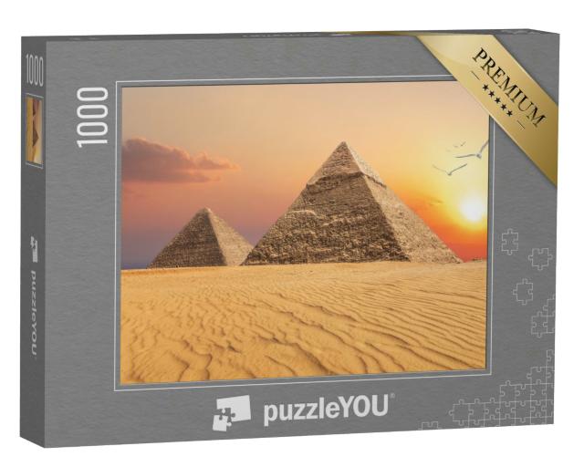 Puzzle 1000 Teile „Chephren-Pyramide und Cheops-Pyramide, Sonnenuntergang, Gizeh“