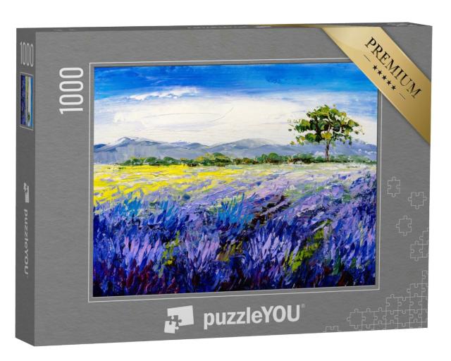 Puzzle 1000 Teile „Ölgemälde: Lavendelfeld in der Provence“