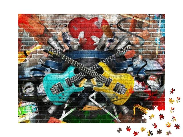 Puzzle 1000 Teile „Graffiti Collage aus Musik und Farbe“