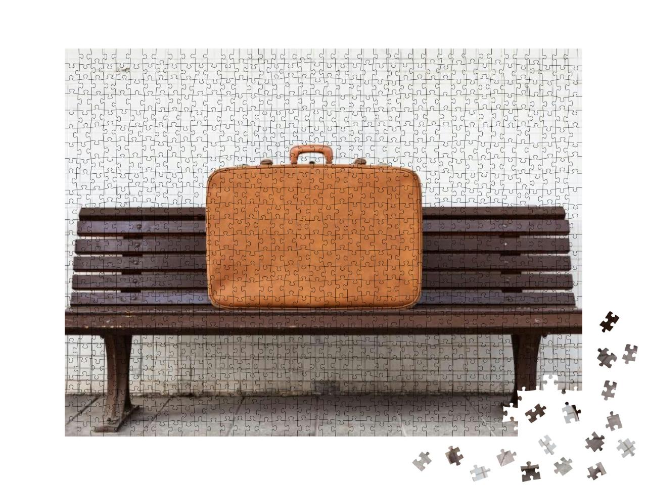 Puzzle 1000 Teile „Vintage-Koffer auf einer Bank“