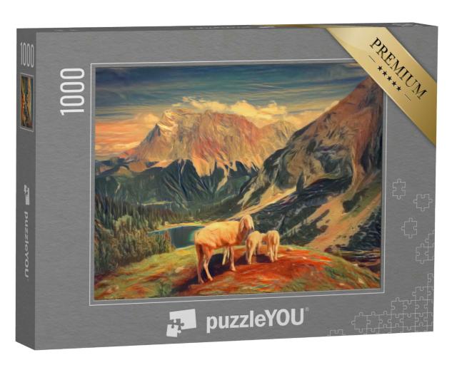 Puzzle 1000 Teile „im Stil von Edvard Munch, Der Schrei - Seebensee und Coburger Hütte - Puzzle-Kollektion Künstler & Gemälde“