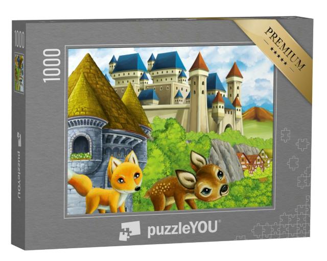Puzzle 1000 Teile „Kleiner Fuchs und kleines Reh auf dem Weg zum Schloss“
