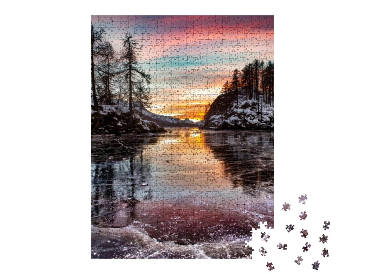 Puzzle 1000 Teile „Gefrorener Silsersee, Engadin, Graubünden, Schweiz“