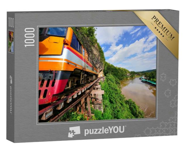 Puzzle 1000 Teile „Zug auf der Todesbahnstrecke von der Krasae-Höhle nach Kanchanaburi-Stadt, Thailand“