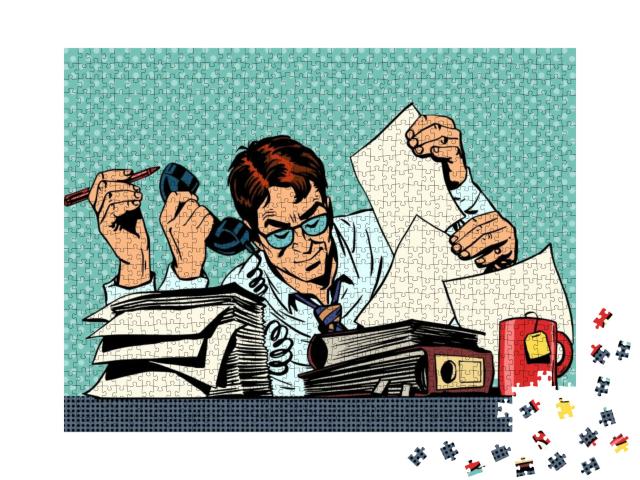 Puzzle 1000 Teile „Geschäftsmann arbeitet an Papieren am Schreibtisch“