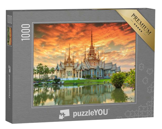 Puzzle 1000 Teile „Sonnenuntergang am Tempel Wat thai, Thailand“