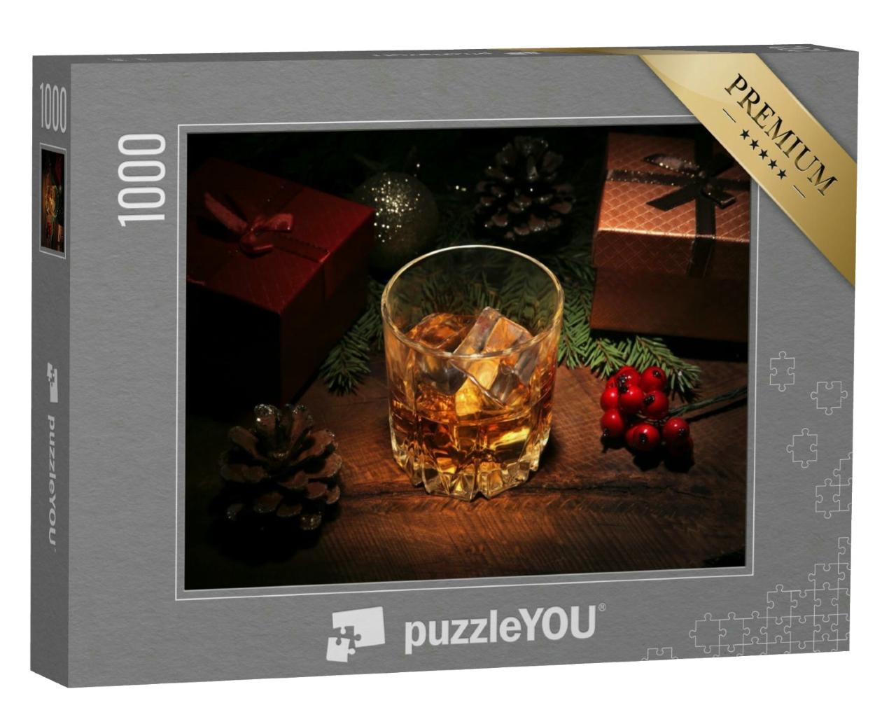 Puzzle 1000 Teile „Ein Glas mit Cognac oder Whiskey“