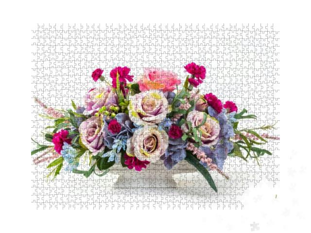 Puzzle 1000 Teile „Ein Blumenstrauß aus Rosen, Hortensien, Beeren “