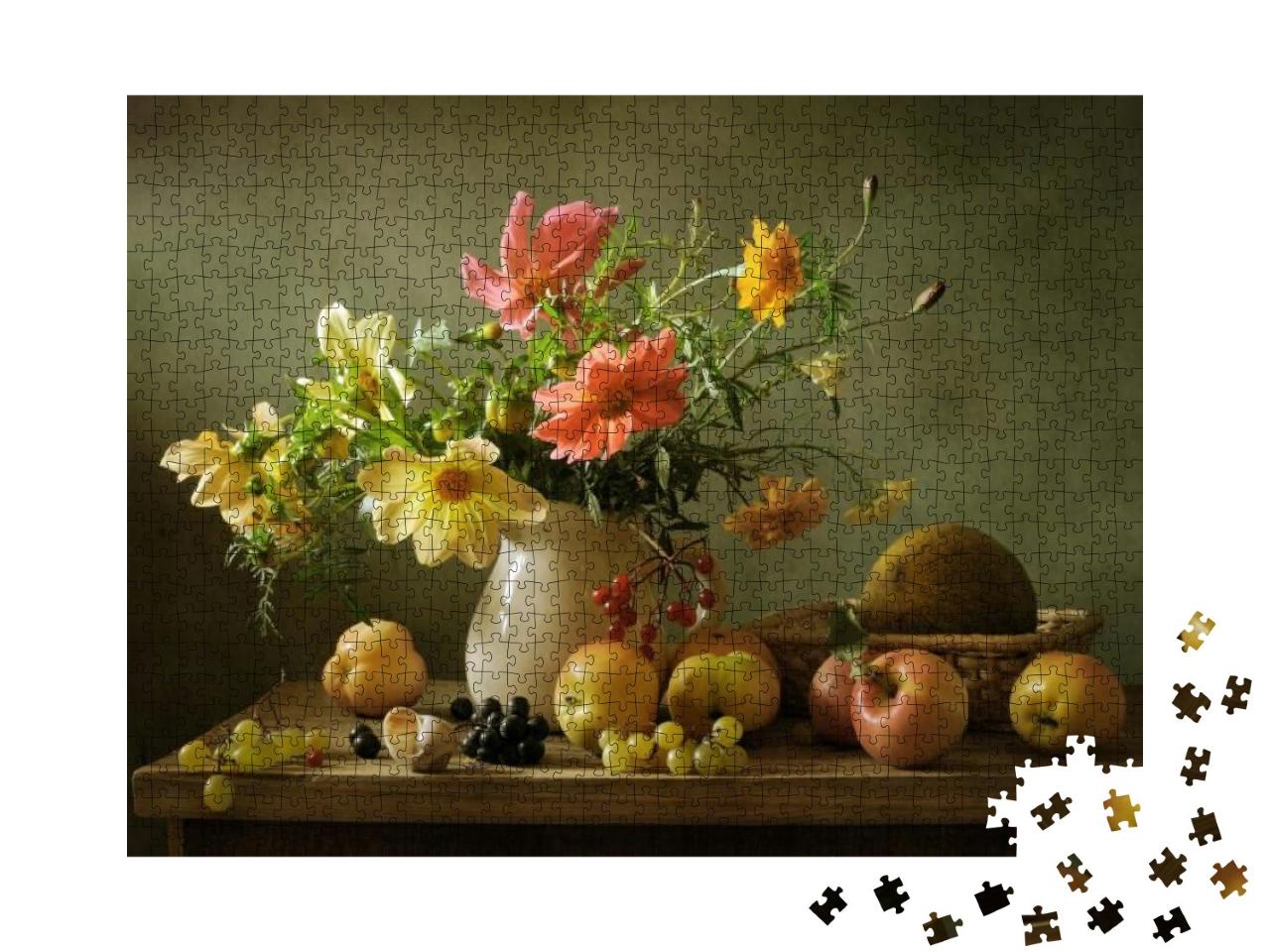 Puzzle 1000 Teile „Stillleben mit Blumen und Früchten“