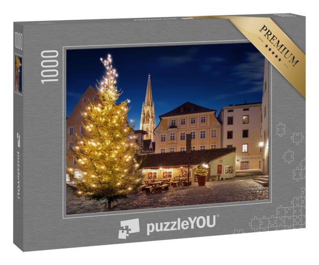 Puzzle 1000 Teile „Weihnachtsbaum auf dem Platz der Würstchenbude in Regensburg“