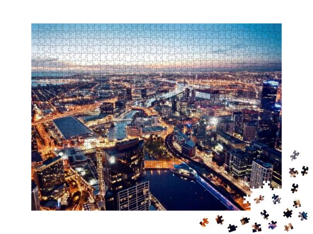 Puzzle 1000 Teile „Ein Blick auf Melbourne bei Nacht, Victoria, Australien“