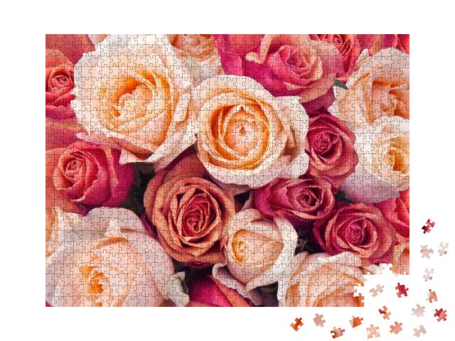 Puzzle 1000 Teile „Rosa, orange und pfirsichfarbene Rosen“