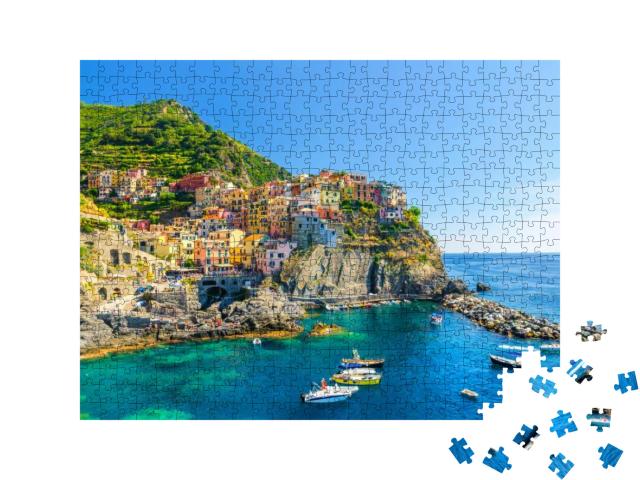 Puzzle 500 Teile „Manarola traditionelles typisch italienisches Dorf im Nationalpark Cinque Terre“