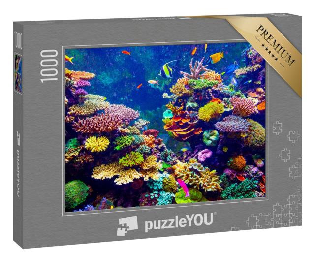 Puzzle 1000 Teile „Singapur Aquarium - Korallenriff und tropische Fische im Sonnenlicht“