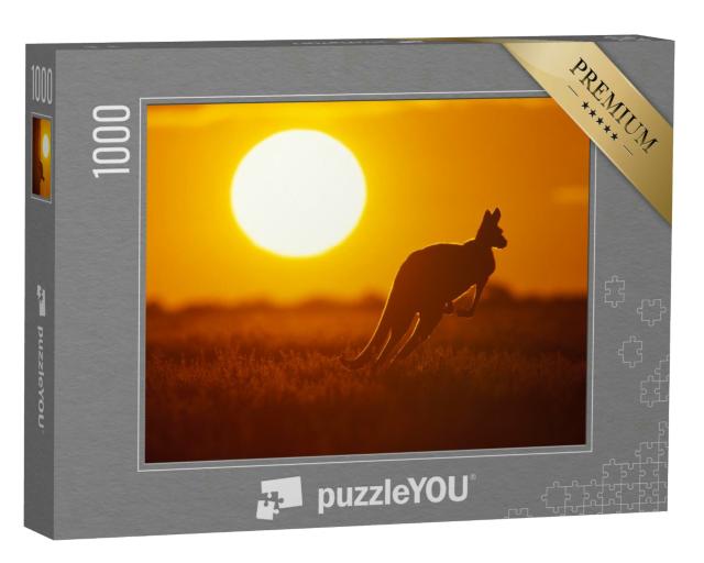 Puzzle 1000 Teile „Känguru im glühenden australischen Sonnenuntergang“
