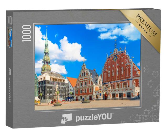 Puzzle 1000 Teile „Altstadt mit berühmten Bauwerken und Kathedrale in Riga, Lettland“