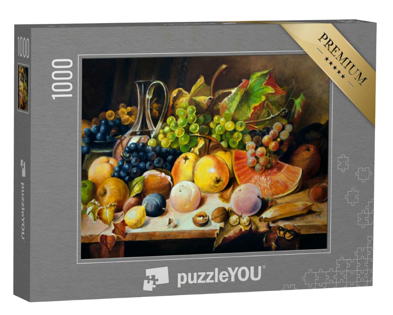 Puzzle 1000 Teile „Stillleben mit Pfirsichen, Äpfeln und Weintrauben “