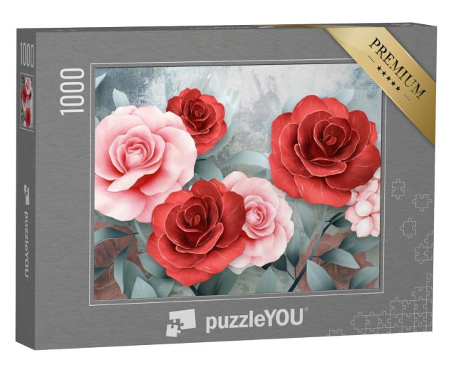 Puzzle 1000 Teile „Rosa und rote Rosen“