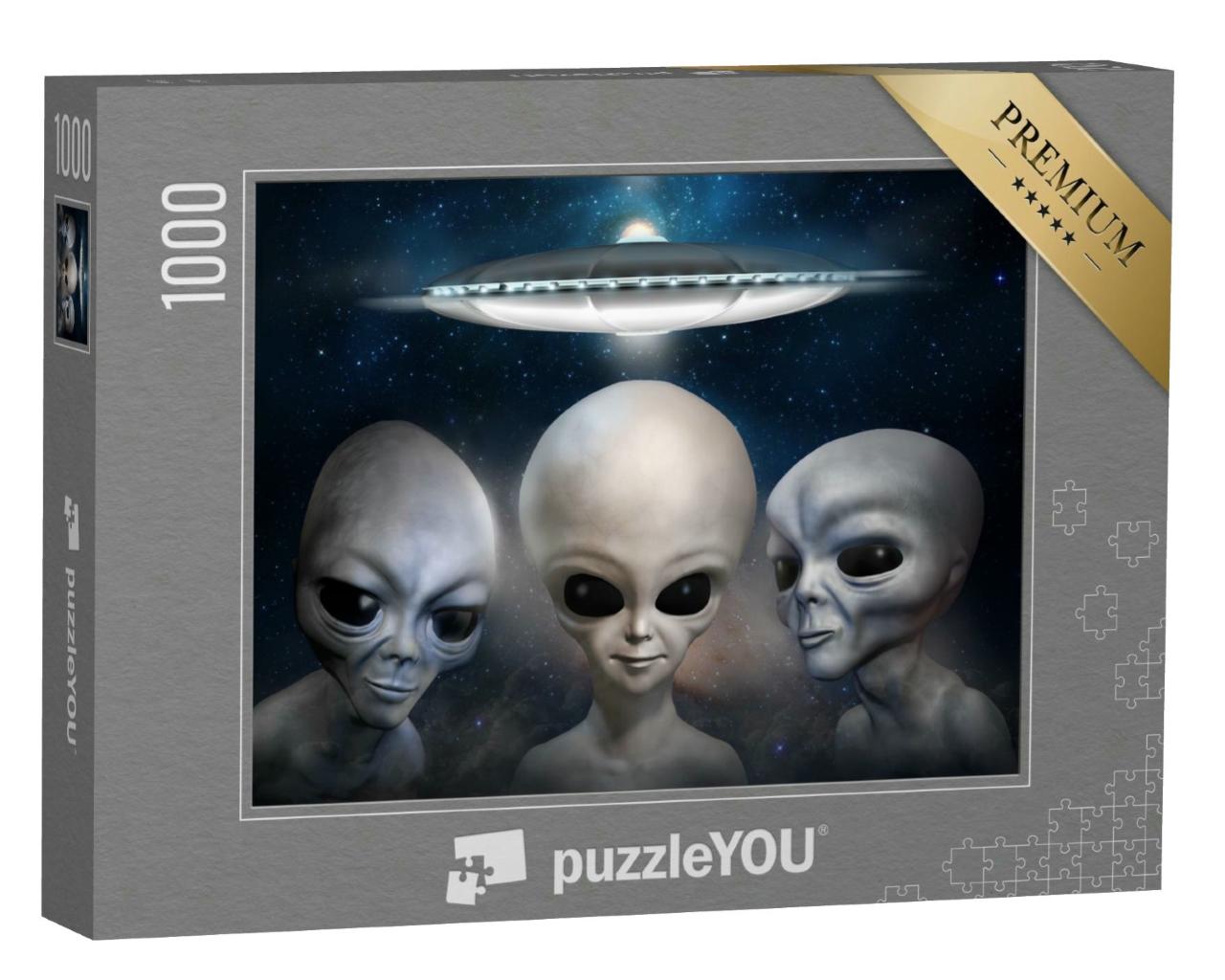 Puzzle 1000 Teile „Aliens auf dem Hintergrund des kosmischen Himmels, Illustration“