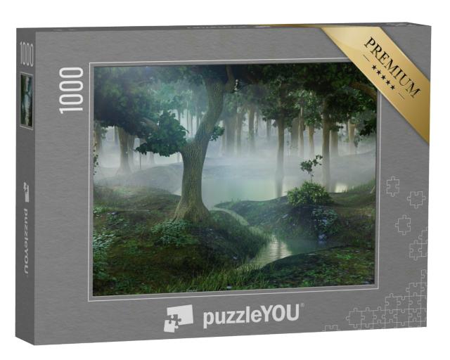 Puzzle 1000 Teile „Nebliger Fantasiewald mit Teichen “
