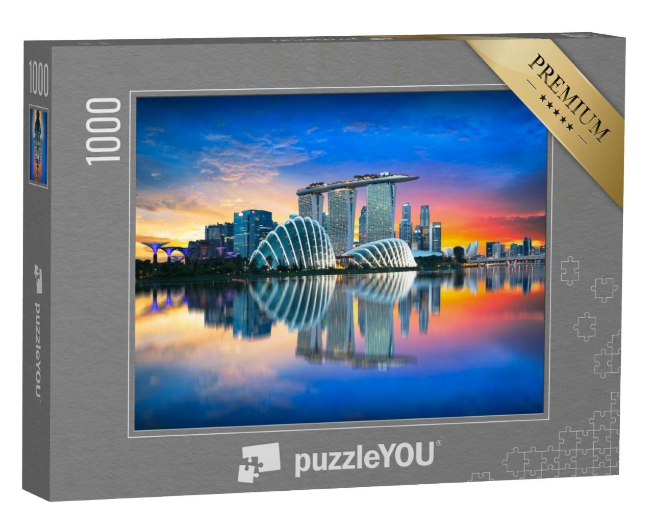 Puzzle 1000 Teile „Singapur: Skyline der Stadt im Abendlicht“