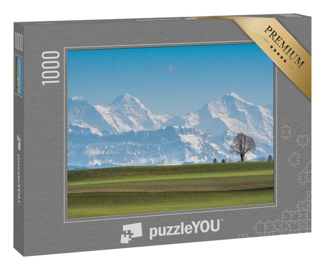 Puzzle 1000 Teile „Baum vor Eiger, Mönch und Jungfrau an einem schönen Frühlingstag“