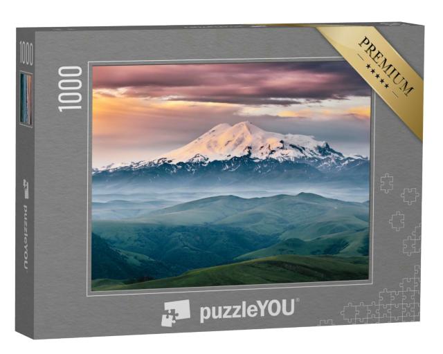 Puzzle 1000 Teile „Berg Elbrus im Sonnenaufgang, Nord-Kaukasus, Russland“